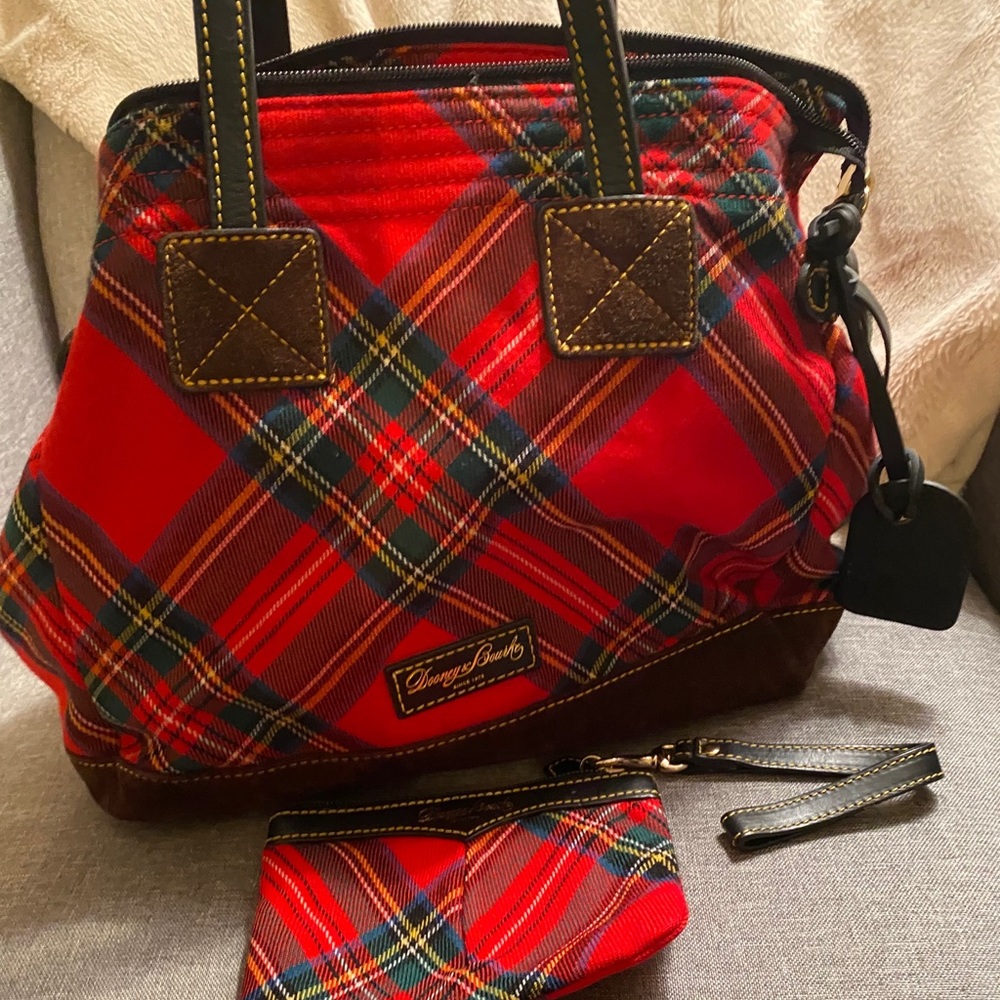 Dooney and Bourke tartan fabric bag with wristlet